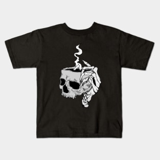 Skeleton hand holding skull coffee Kids T-Shirt